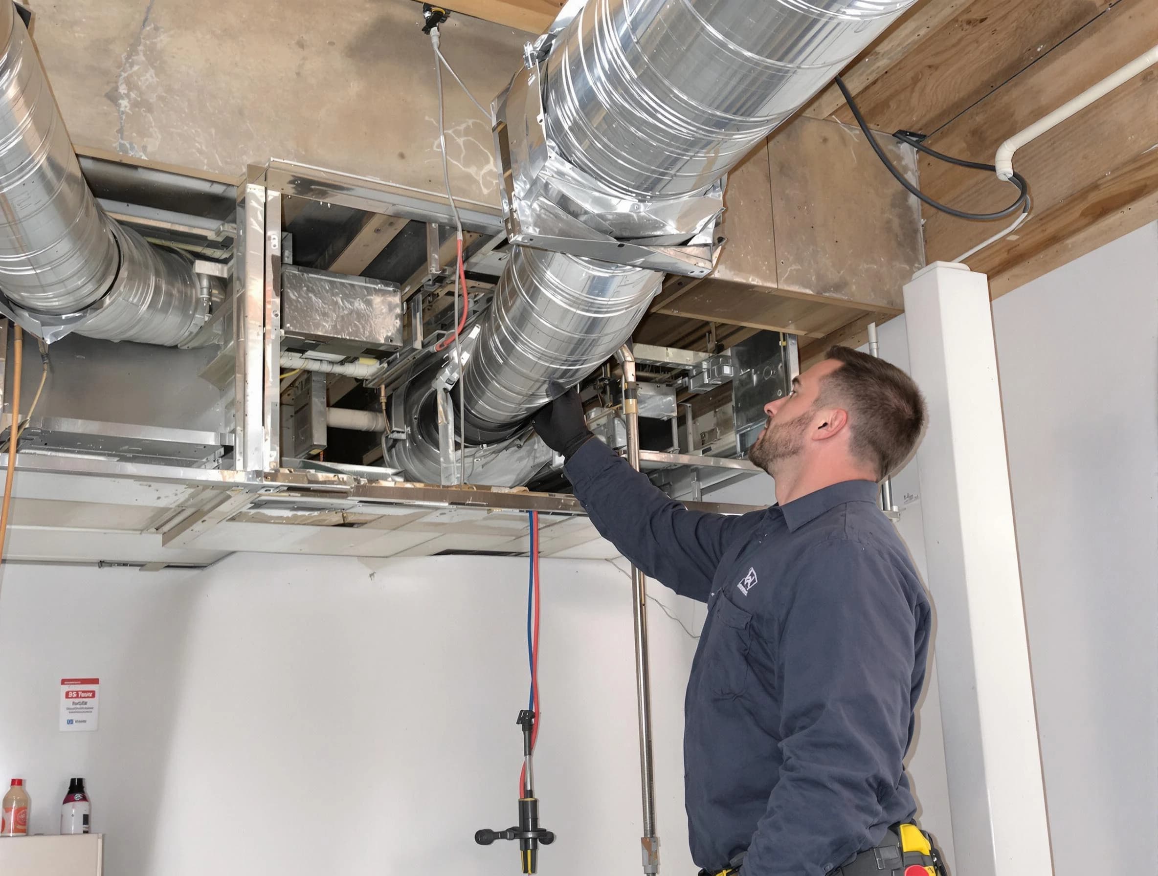 Peralta Air Duct Cleaning technician performing professional air duct repair using specialized tools in Peralta