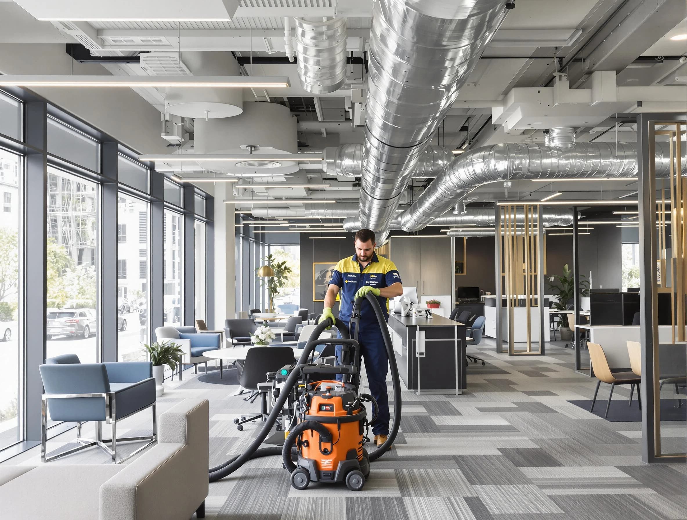 Peralta Air Duct Cleaning team performing thorough commercial duct cleaning at a Peralta business center