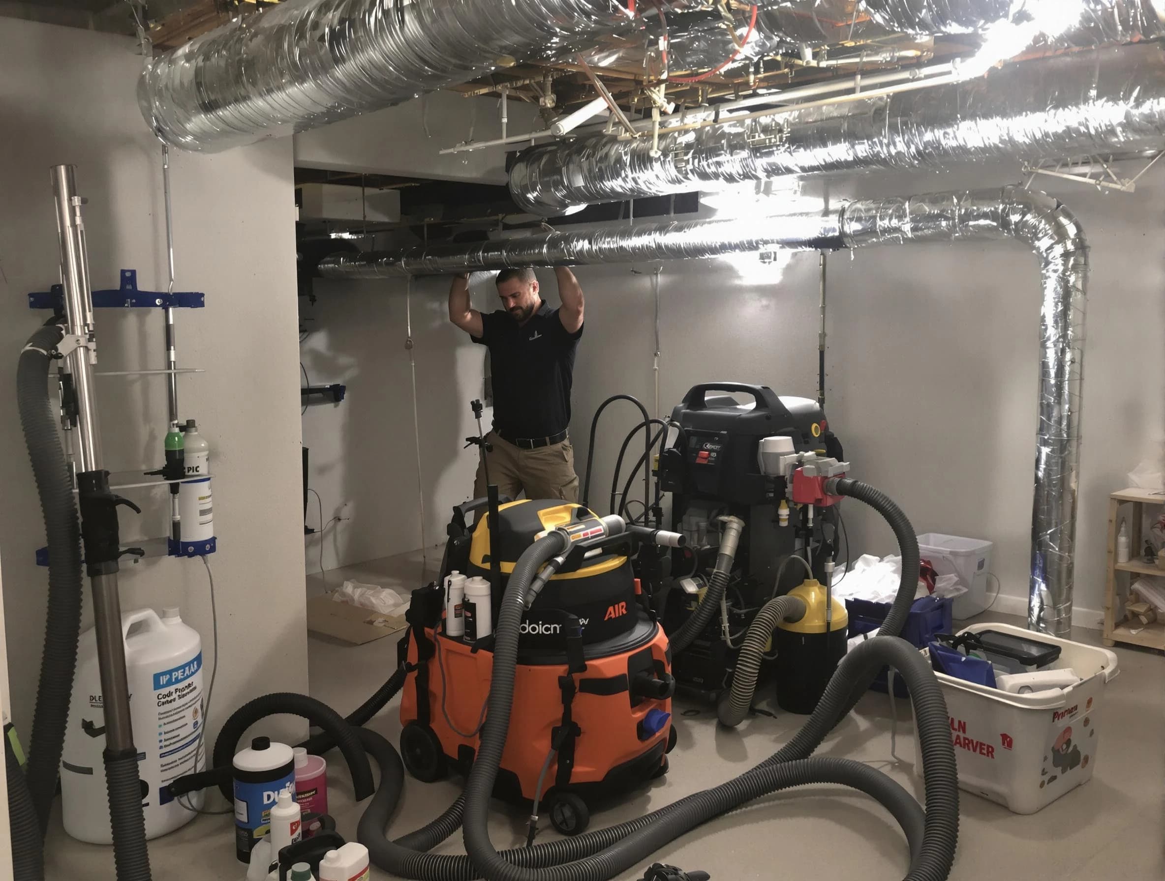 Peralta Air Duct Cleaning specialist performing professional mold removal from air ducts using safety equipment in Peralta