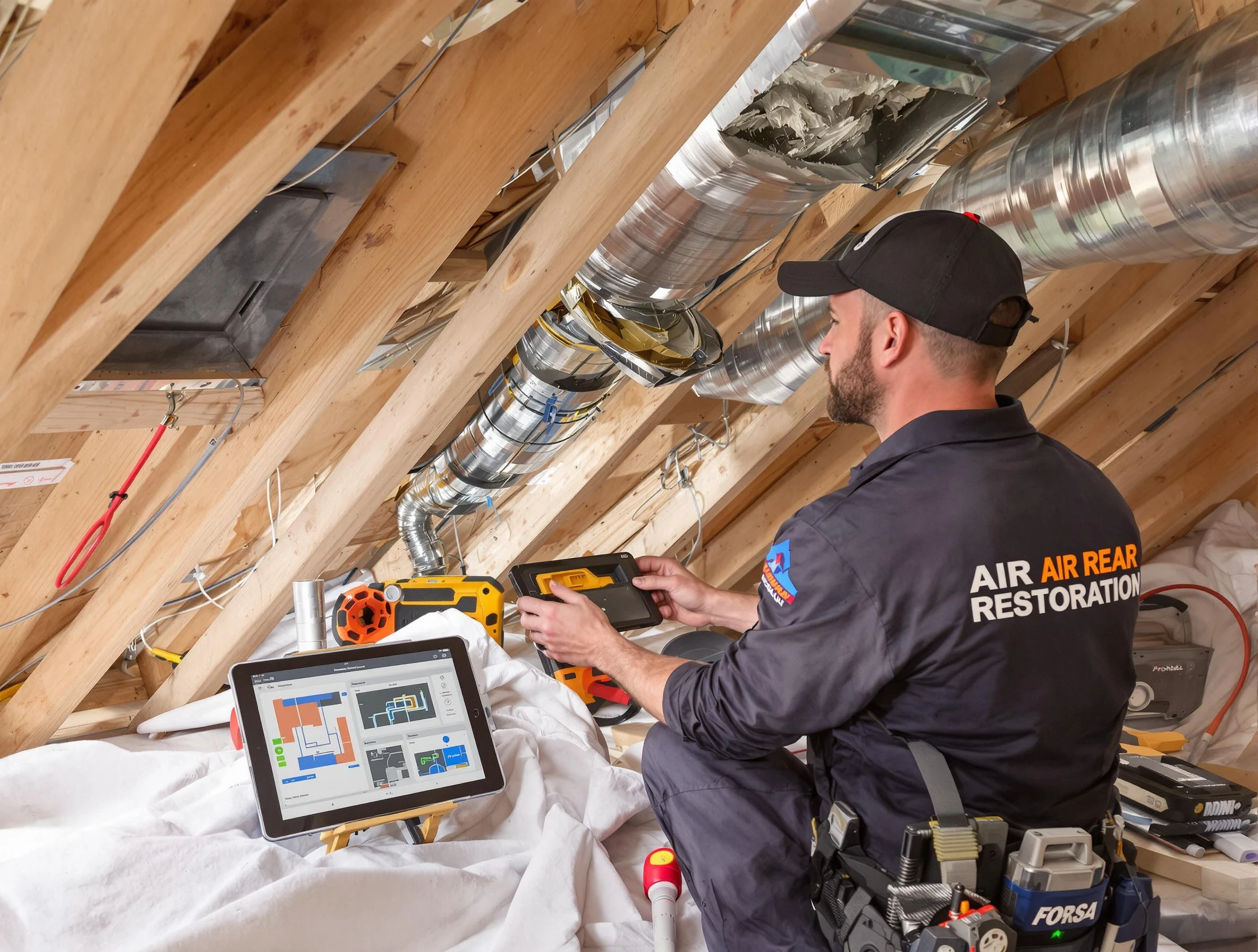 Peralta Air Duct Cleaning technician performing precise duct repair work in Peralta