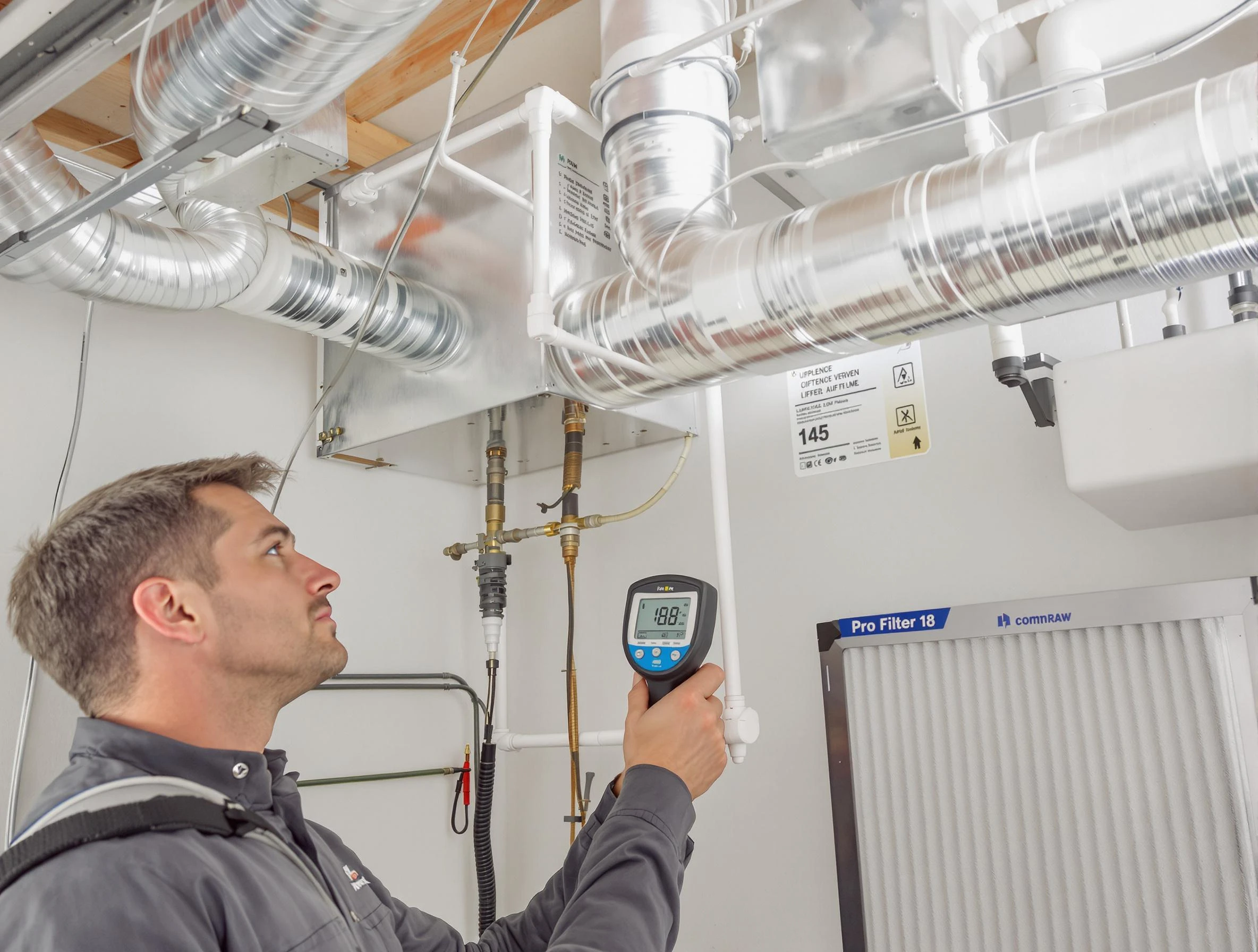 Peralta Air Duct Cleaning expert conducting detailed filter system inspection using diagnostic tools in Peralta