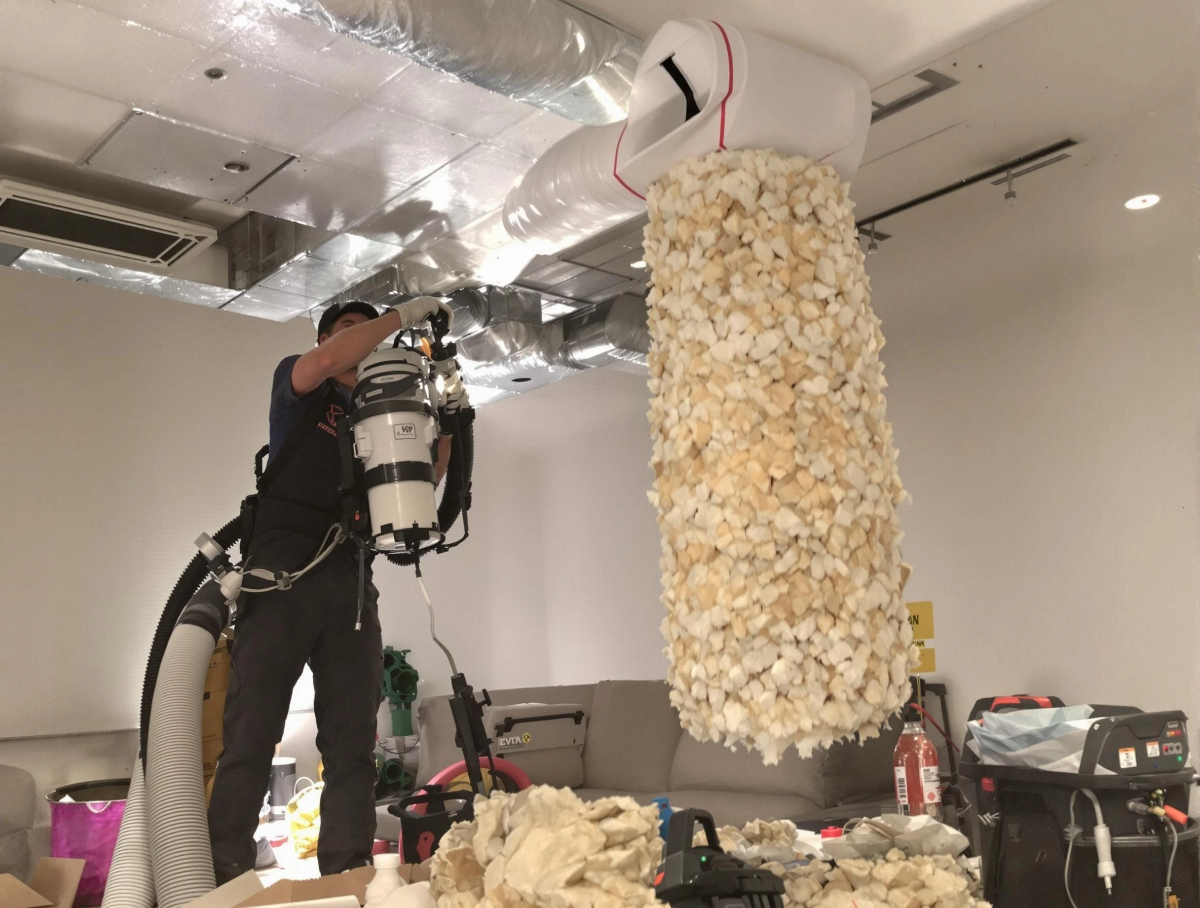 Peralta Air Duct Cleaning technician performing precision vacuum insulation removal in a residential property in Peralta